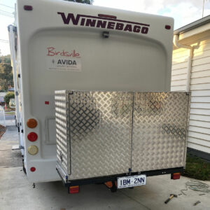 Rack N Roll's Motorhome Storage Base connected to campervan