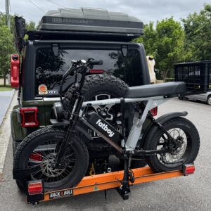 Ebike towbar carrier rack for fat tyred electric bike in this case the Fatboy Bagus.